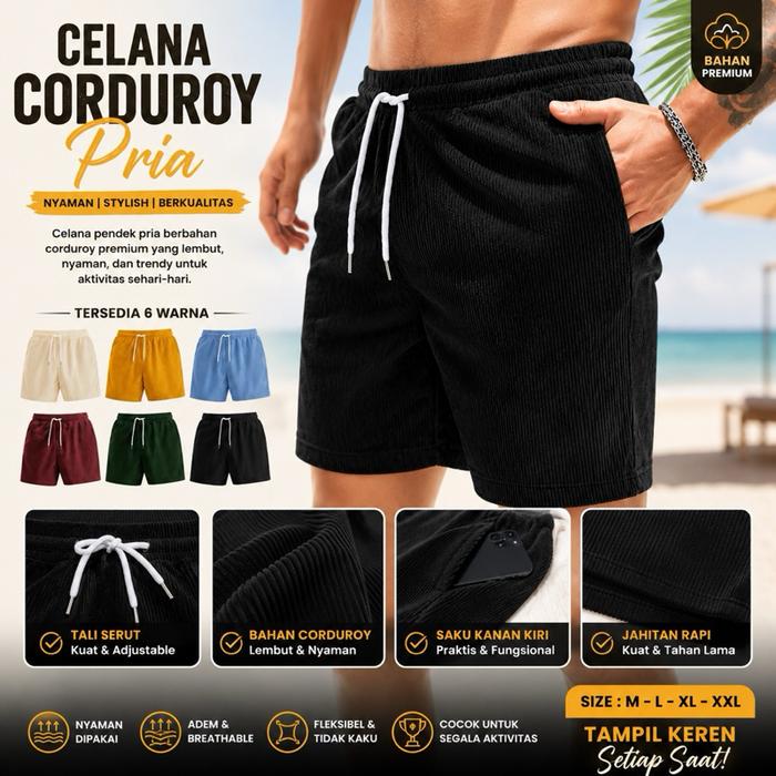 PROMO BORONG 3 Celana Pendek Corduroy Pria – Harga Hemat
