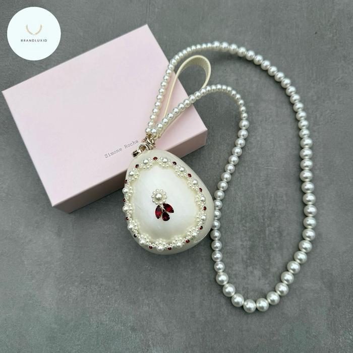 SIMONE ROCHA RED EMBELLISHED MICRO PEARL EGG BAG