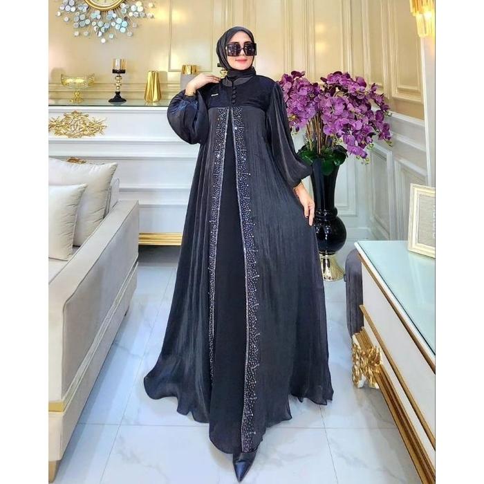 Gamis Kaftan 2 Layer Bahan Luna Shimer Dress 2024/Gamis Kondangan Wanita Mewah/Dress Elegant/Gaun Pe