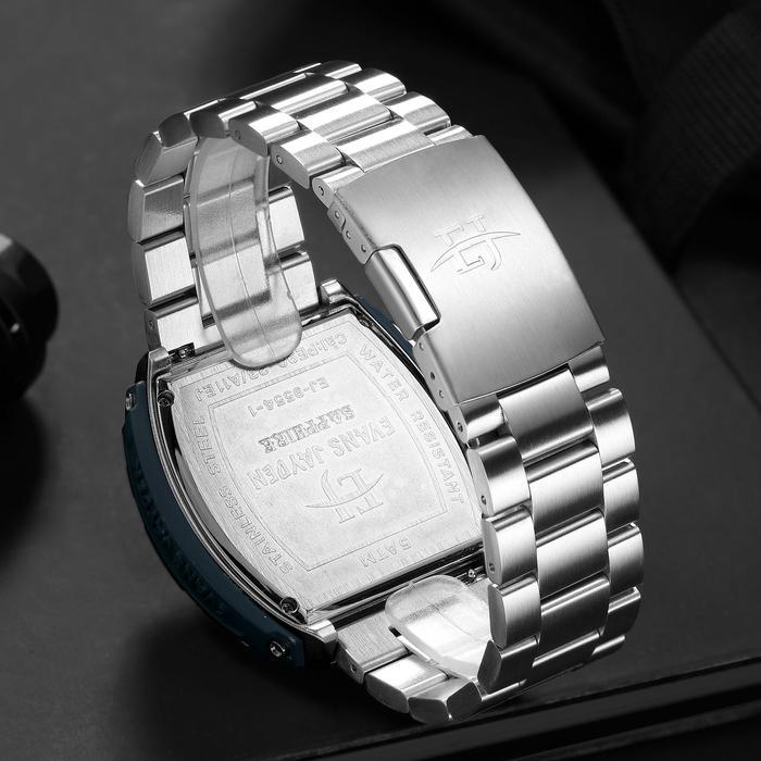 Buy 1 Get 1 !!! Evans Jayden Jam Tangan Pria 9554-1 Rantai Stainless Steel Kaca Sapphire Chronograph
