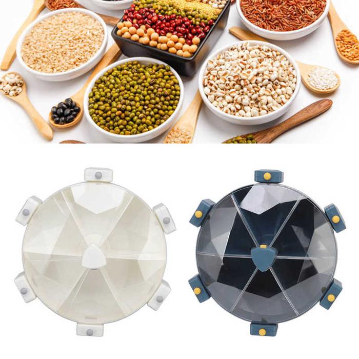 Home Wall Mount Cereal Dispenser 6 Grids Rice Dispenser Rotating Grid