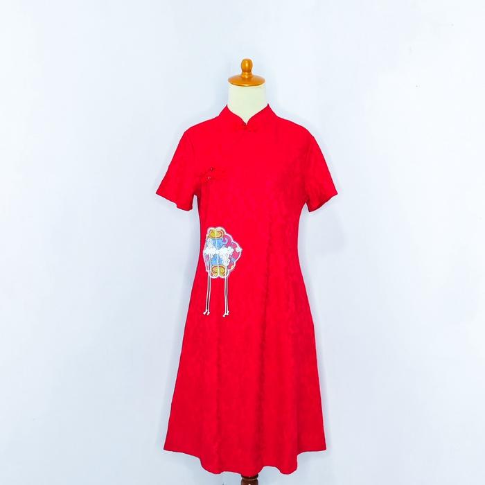 29 - Dress Cheongsam Merah Qipao Brokat / Dress Import / Dress Cina / Dress Sangjit / Dress China /