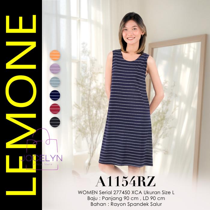 LEMONE Rayon Spandek 1154RZ Daster Mini Dress Yukensi Size L motif garis salur cantik bahan premium 
