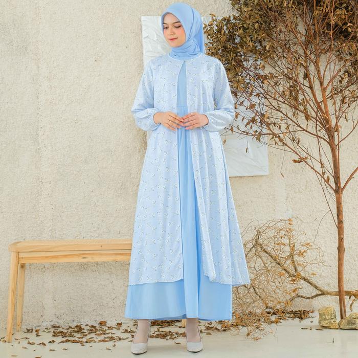 RILLEY - Gamis Desinta | Gamis Warna Biru Bahan Adem | Kombinasi Bahan Katun & Poplin & Rayon Slup