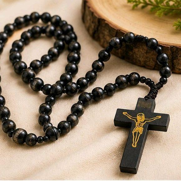 Kalung Rosario Tali Kayu Hitam
