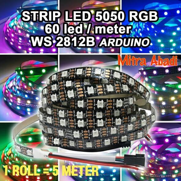 LED Strip RGB SMD 5050 WS 2812 B ARDUINO 30 LED dan 60 LED per meter DC 5V IP33