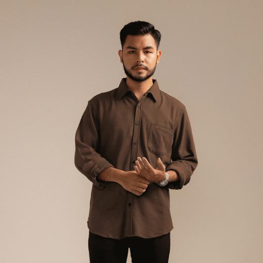 Broodis Kemeja Pique GENTLY Coffee / Walnut Lengan Panjang