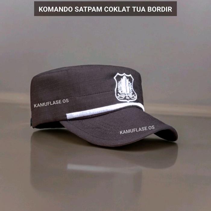 Topi Security satpam coklat Bordir logo topi patch model komando Topi komando satpam premium