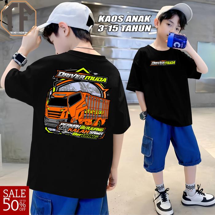T-Shirt Baju Kaos Anak Driver Muda Terlaris Vol 3 Bahan Katun Tebal Free Stiker
