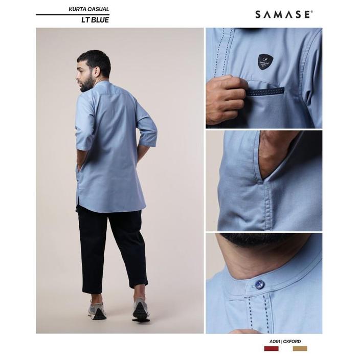 SAMASE Kurta Casual A-091 - Oxford - Light blue, XL