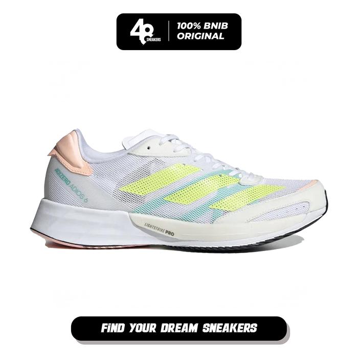 Sepatu Lari Wanita Adidas Adizero Adios 6 White Pulse Lime (GY0910) Original