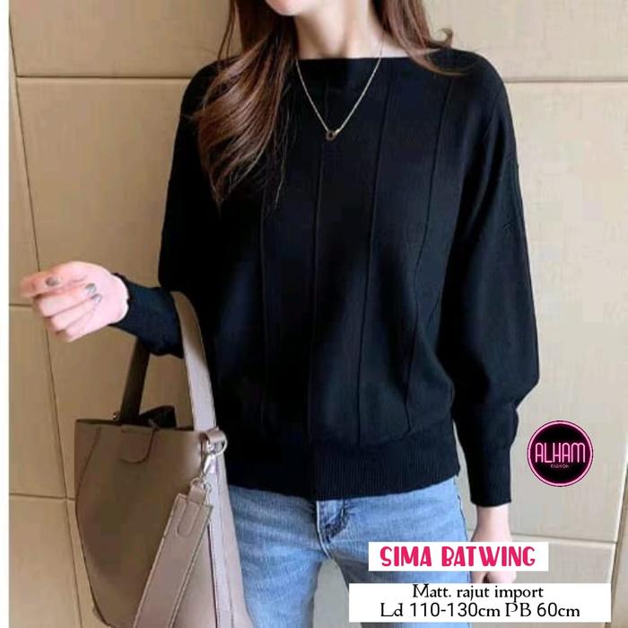 SIMA Batwing Atasan Blouse Sweater Rajut Import Korean Style Jumbo Oversize Ld 110 130