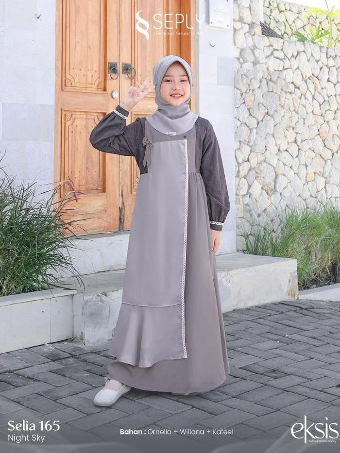 Jual Seply Selia 165 Gamis Anak Night Sky Omela Kafeel Renda Klok Saku Set Kerudung Bergo Eksis 260