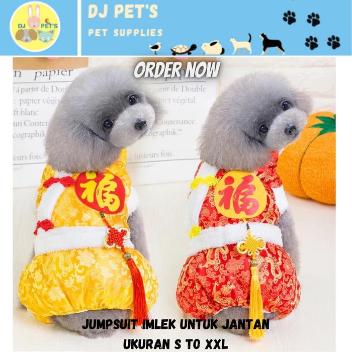 baju imlek anjing dan kucing jumpsuit imlek cheongsam hewan anabul model jumpsuit jantan bulat