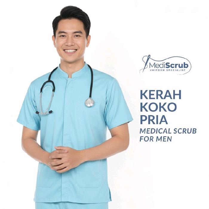 Mediscrub Baju Jaga Medis Scrub Koko Pria Lengan Pendek Seragam Dokter