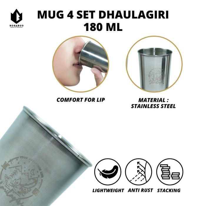 Eiger - BISA COD Mug 4 Set Dhaulagiri Stainless Steel Size 180 ml Dan 250 ml - Gelas 4 Set - Mug set