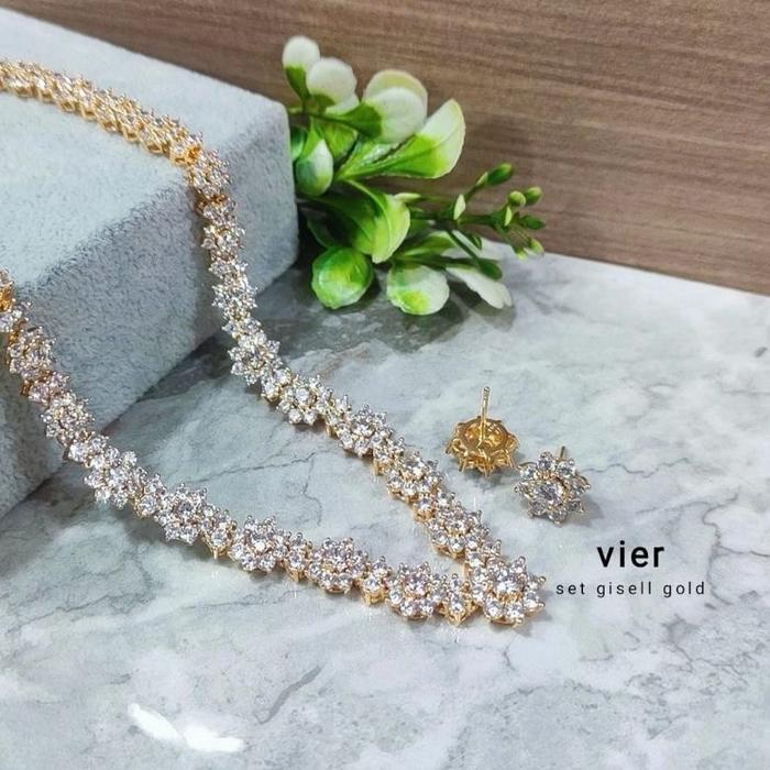 Set kalung dan anting blue shapphire replika berlian Eropa cantik super mewah awet tahan lama