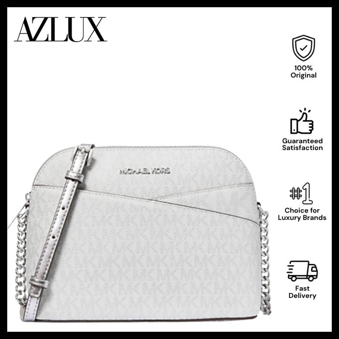 AZLUX MK Jet Set Travel Medium Signature Logo Dome Crossbody Bag Silver