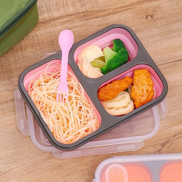 1100ml 3 Cells Silicone Foldable Lunch Box Collapsible Bento Box