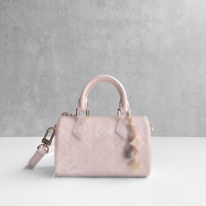[Ready Stock] Tas Wanita RoyaleLuxe Nano Speedy Bag in Snowy Pearl Monogram Shimmery Leather
