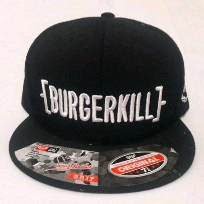 Burgerkill Topi Baseball Hitam dengan Logo Putih dan Stiker Original 73