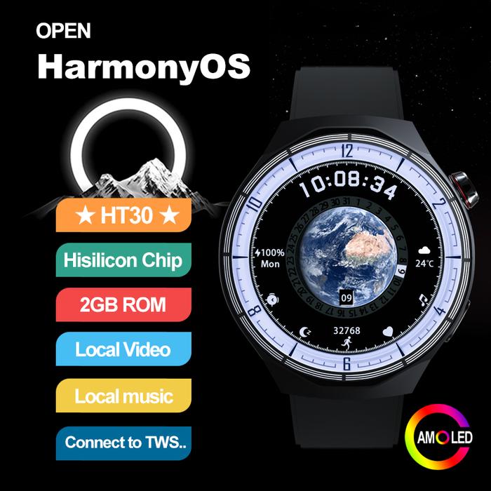 HT30 HarmonyOS Smart Watch 1.73" AMOLED Sport Watch Men Hisilicon Chip 2GB ROM Local Video Heart Rat