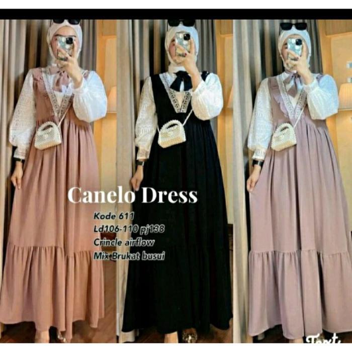 PROMO!! Canelo dress gamis overall crinkle renda(',') STOK TERBATAS!!