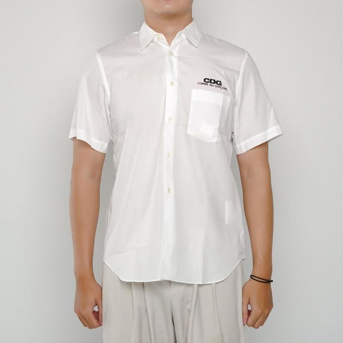 Kemeja CDG PLAY TEXT POCKET BLACK WHITE SHIRT 100% ORIGINAL