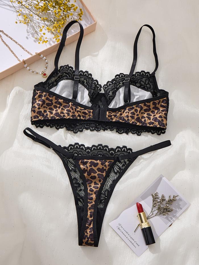 Black leopard print y lingerie set - see-through bra set - fashionable women's lingerie-exquisite in