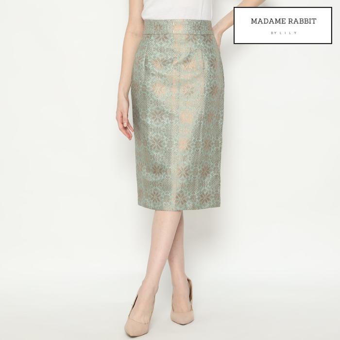 Rok Pesta Hijau Madame Rabbit Midi Sage Songket Halus Jahit Berkualitas Motif Panjang