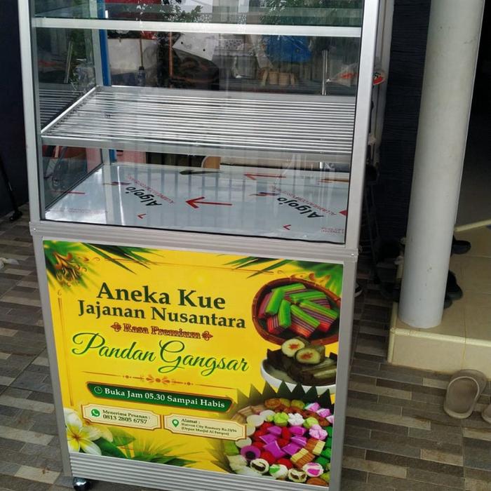 Etalase booth gerobak alumunium 80cm + stiker kue basah