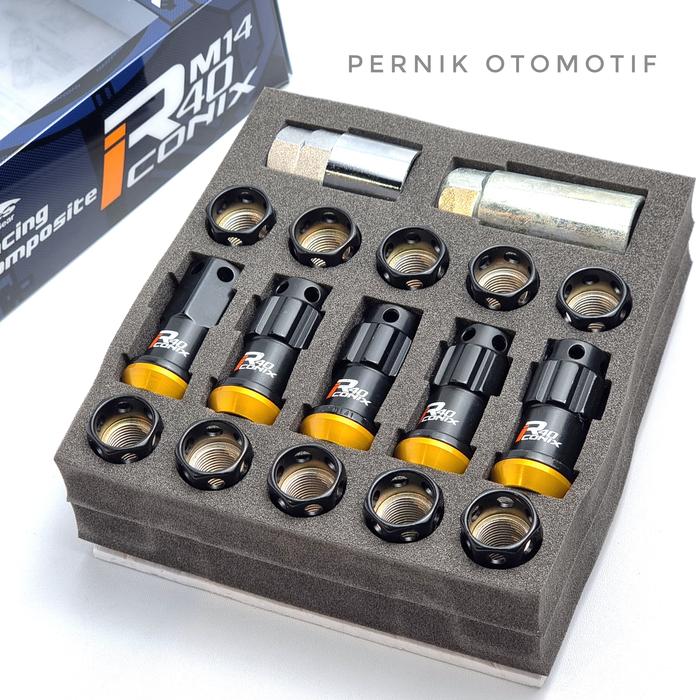 KYO-EI KICS R40 iCONIX LOCK & NUT M14 x 1.25 BLACK without caps Baut Mur Roda Racing Original Japan
