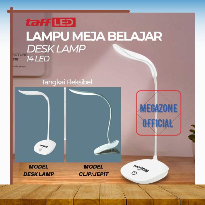 TaffLED Lampu Meja Belajar Desk Lamp Rechargeable 14 LED White Light Lampu Baca LED Eye Protection C