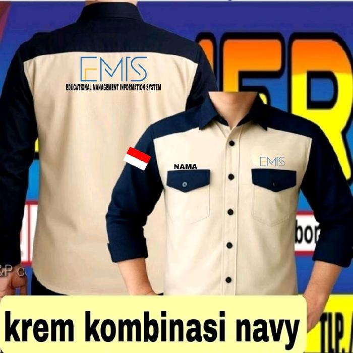 ready stok krem kombinasi navy kemeja emis baju emis seragam emis Pdh emis baju kerja emis seragam k