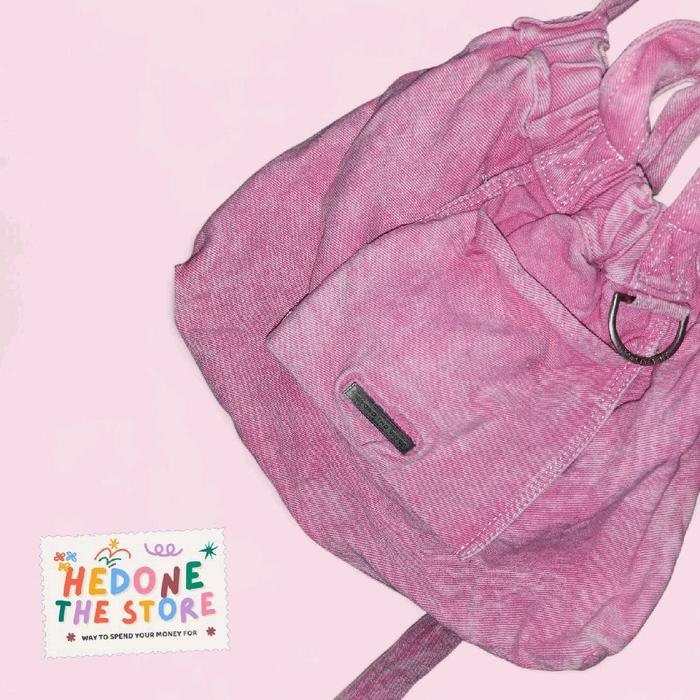 Beyond The Vines Denim Pink Dumpling Bag BTV Washed