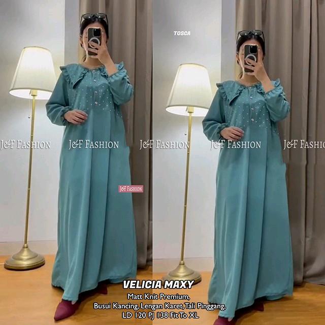 Pakaian Busui Velicia Maxy Knit Aster dengan Lengan Karet dan Tali Pinggang - Muslim, Katun, Panjang