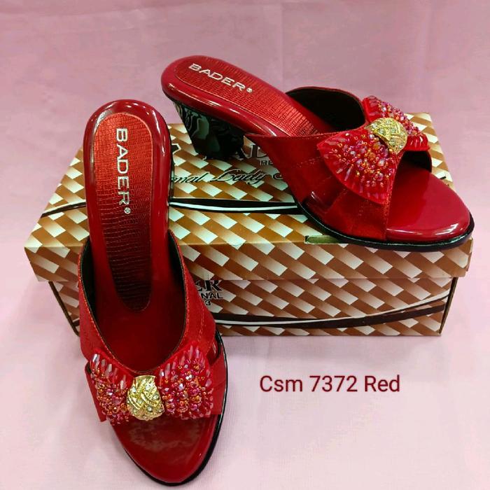 Bader Sepatu Wanita CSM 7372 Red dengan Hiasan Rhinestone dan Bow Kualitas Premium