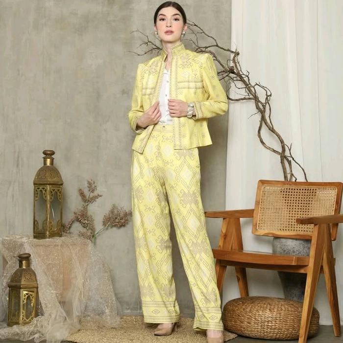 Blazer Yellow Set Pants | Jacket Set Pants | Setelan Blazer Kuning | Yellow Sumba Jacket | Setelan W