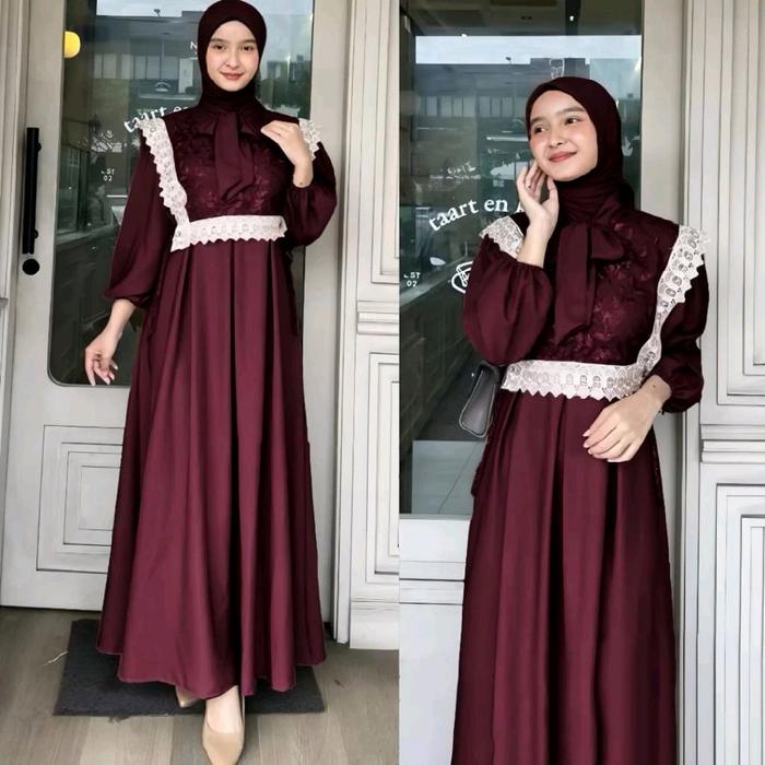 Gamis Muslimah Syakila Model Rompi Tille Bordir Oufit Dress Lebaran Kondangan Mewah