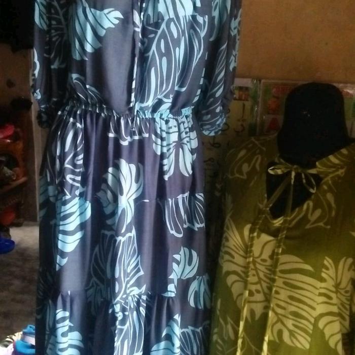 gamis motif bali kain lembut katun rayon nyaman di pakai adem brukat