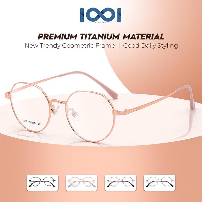 Kacamata Frame Geometric Terbaru Titanium Ringan dan Nyaman Lensa Photocromic Blueray Glasses Perlin