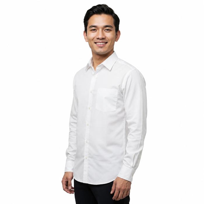 TOPTEN Kemeja Pria Polos Lengan Panjang Bahan Katun Oxford Warna Putih