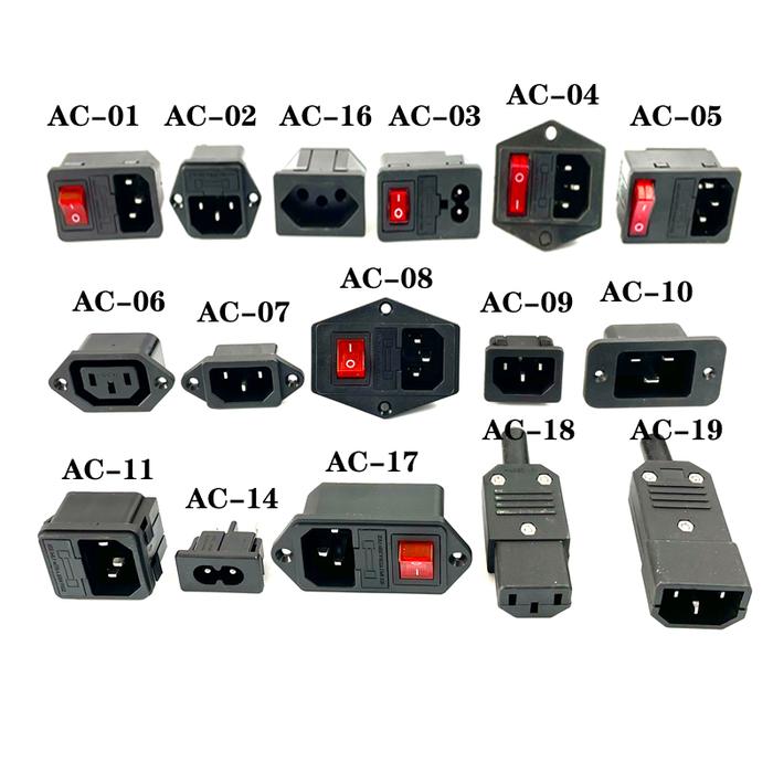 IEC320 C14 Electrical AC Socket 3 pin red LED 250V Rocker Switch 10A