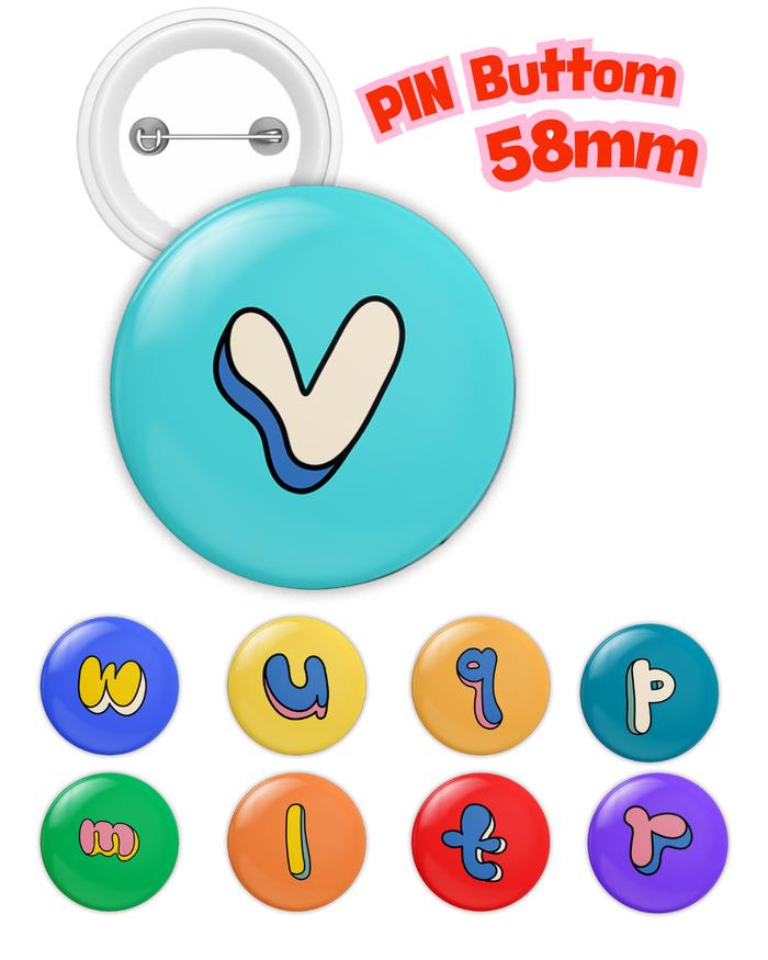 Annasya Collection Pin Bros Press Pin Button 58mm Alphabet Karakter Nakami