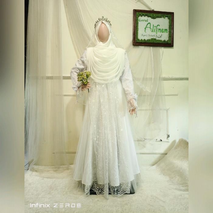 Gaun Akad Syari Gaun Pengantin Syar'i Dress Formal Wanita Gamis Pesta Mewah Dress Wisuda Muslimah Ga