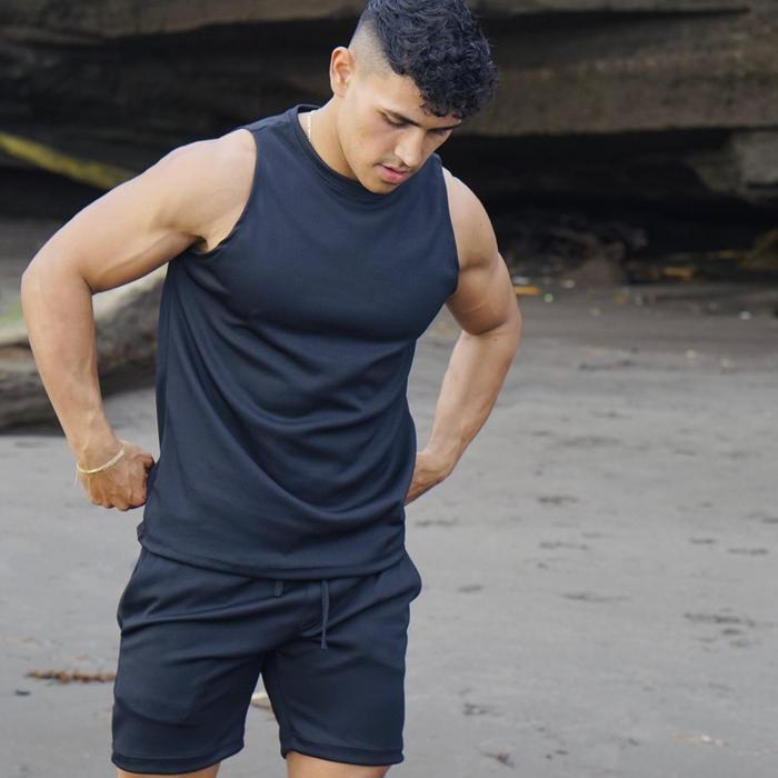 Kaos Tanktop Pria Rib Garis Garis Putih Hitam Polos Jimbaran Series