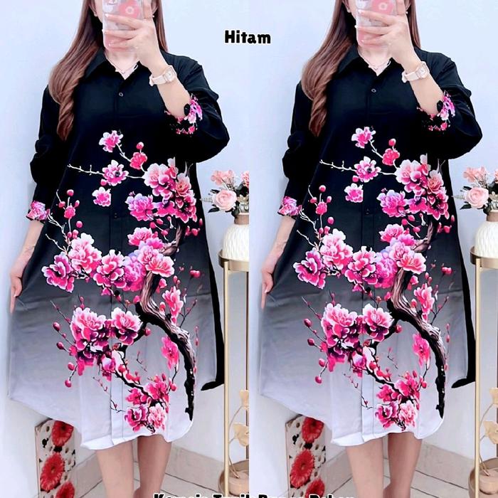 5650 KEMEJA TUNIK BUNGA JUMBO LD120 WANITA|TUNIK SILK|TUNIK LD120(UKURAN XXXL LD120CM)