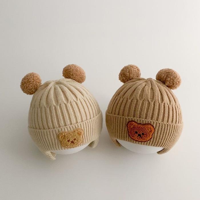 Topi Bayi Bear Knot Hat Premium Topi Pompom Bayi Baby Knot Hat Pompom Knit Rajut Kupluk Bayi Newborn