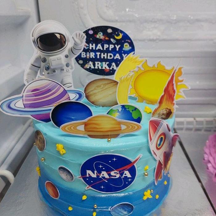1 set cake topper astronot custom nama Fashion Kids Costume