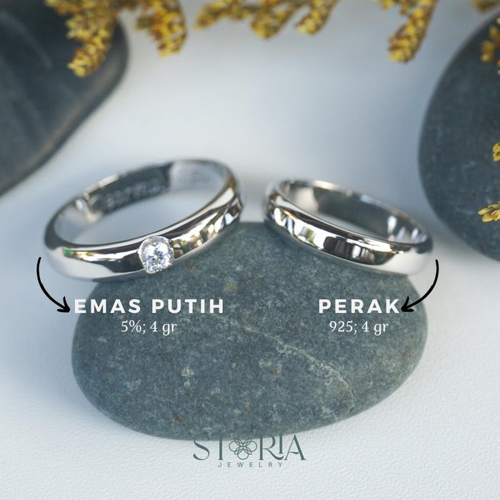 Cincin Kawin Couple Emas Putih K-Gold Perak Sterling Silver 925 Gs-4-07 Nikah Tunangan Ukir Nama